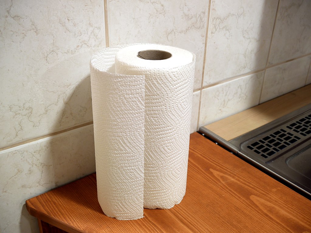 paper towel on a wood counter