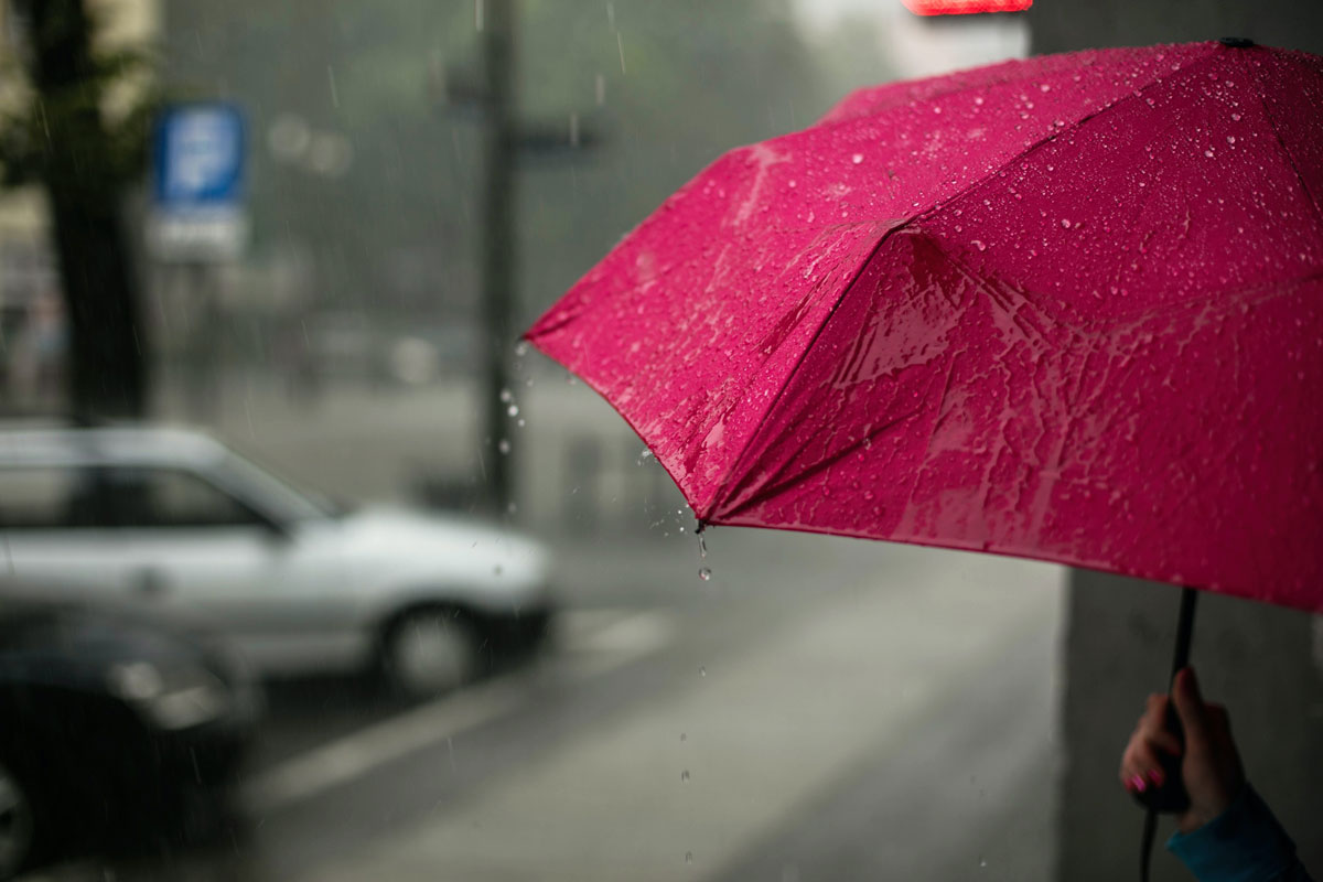 person with a pink umbrella